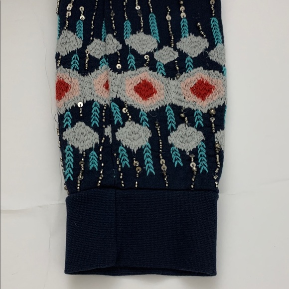 Soft Surroundings Dahlia Fair Isle Sweatshirt Blue Embroidered Beaded Sz M - Picture 8 of 10